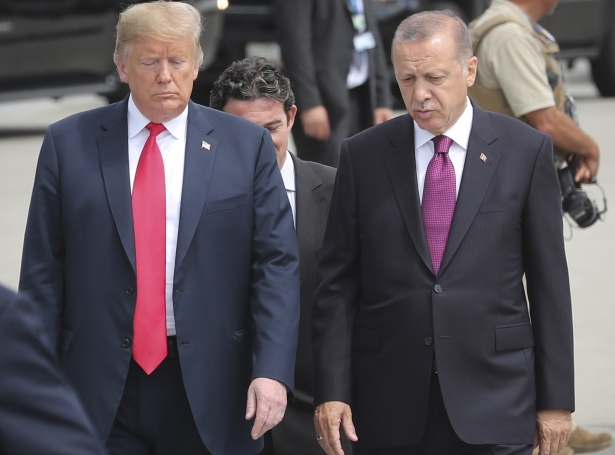 Amerikanski forsetin Donald Trump og turkiski forsetin Recep Tayyip Erdogan í Belgia 11. juli 2018