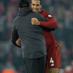 Virgil Van Dijk og Jurgen Klopp kundu fegnast eftir seinasta bríksl á Anfield í kvøld
(Mynd: EPA)