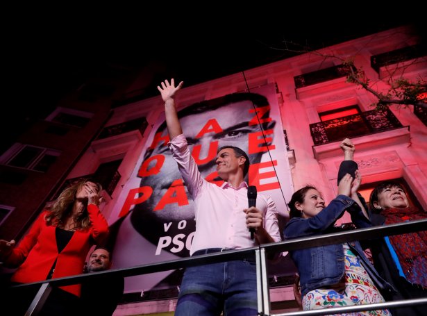 Pedro Sanchez og sosialistaflokkur hansara vunnu valið í Spania í gjár (Mynd: EPA)