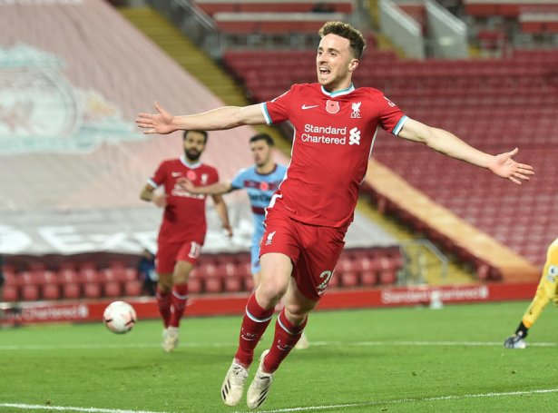 Diogo Jota skoraði sigursmálið fyri Liverpool í dag. (Mynd: EPA)