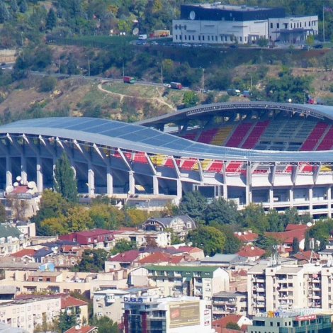 Todor Proeski National Stadion í Skopje, har dysturin verður spældur. Tað er álagt krav frá UEFA, at A-landslið spæla í minsta lagi tíggju dystir um árið (Mynd: fsf.fo)