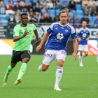 KÍ fór út úr Champions League eftir fyrsta slíka tapið á útivølli í ár. Luc Kassi var ógvuliga nær við at senda KÍ víðari í vanligu leiktíðini í Molde (Mynd: Sverri Egholm)