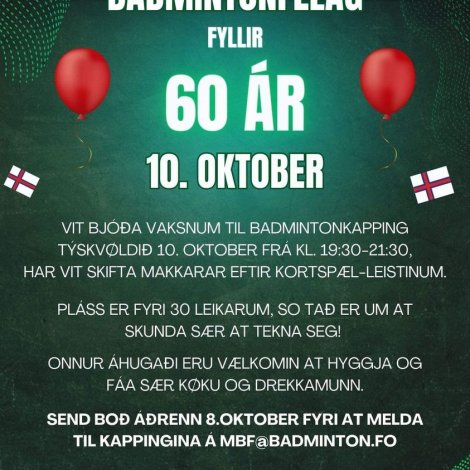 Miðvágs Badmintonfelag 60 ár