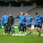 KÍ-hópurin á stóra Stade Pierre Mauroy. Tað er ikki ofta, at møguleikar koma at spæla á slíkum leikvallum móti slíkum liðum (Mynd: Sverri Egholm)