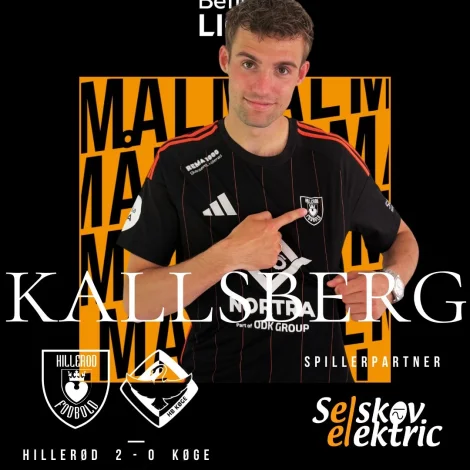 Tað var stutt eftir steðgin, at 22-ára gamli føroyski vongurin sló til - og Hillerød endaði nummar trý í grundspælinum (Mynd: Hillerød Fodbold)