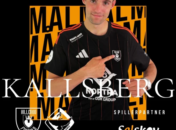 Tað var stutt eftir steðgin, at 22-ára gamli føroyski vongurin sló til - og Hillerød endaði nummar trý í grundspælinum (Mynd: Hillerød Fodbold)