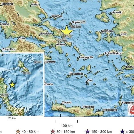 Jarðskjálvti nærhendis Athen í nátt