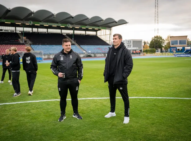 Dan Brimsvík og Andreas Bjelland undan dystinum móti Hvidovre í gjár. Hesin endaði 2-2. Teir hava heilt ymiskar bakgrundir, men hava seinastu tíðina staðið á odda fyri Superliga-niðurflytarunum (Mynd: Lyngby Boldklub)