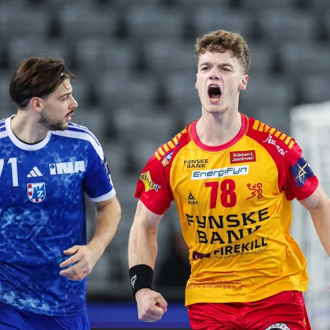 Óli Mittún skoraði níggju mál og átti stóran lut í uppspælinum til nógv onnur, tá GOG vann 36-34 á franska stórfelagnum. Ungi føroyingurin hevur av álvara fingið fótin fyri seg í Champions League - her í dysti Zagreb í síðstu viku (Mynd: EPA)