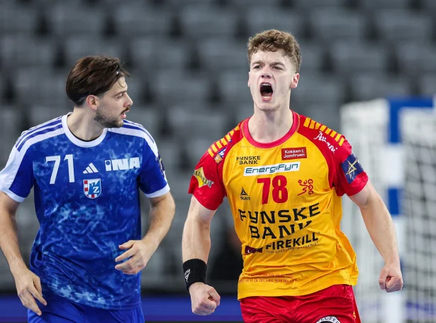 Óli Mittún skoraði níggju mál og átti stóran lut í uppspælinum til nógv onnur, tá GOG vann 36-34 á franska stórfelagnum. Ungi føroyingurin hevur av álvara fingið fótin fyri seg í Champions League - her í dysti Zagreb í síðstu viku (Mynd: EPA)
