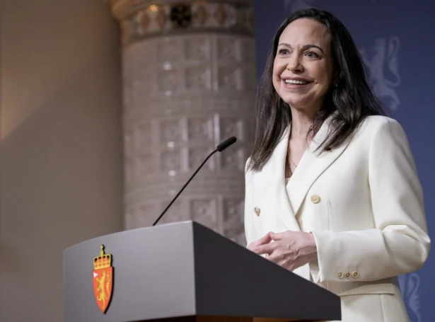 María Corina Marchado í Oslo í dag (Mynd: EPA)