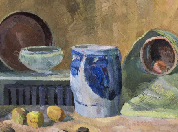 Uppseting við bláum vasa hjá Ruth Smith