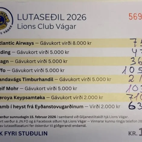 Úrslitið av lutaseðladráttinum hjá Lions Vágar