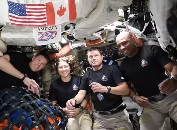 Manningin á Artemis II eru frá vinstru Jeremy Hansen úr Kanada og amerikanararnir Christina Koch, Reid Wiseman og Victor Glover (Mynd: Nasa)