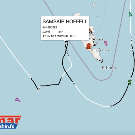Samskip Hoffell fekk maskinbrek í ein útsynning úr Suðuroynni