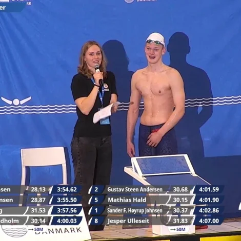 Líggjas Joensen setti eitt frálíkt punktum seinnapartin við at vinna rímiliga greitt á 400 metra-teininum - og hetta var eisini besta avrik hansara á stevnuni (Mynd: svimjing.com/live.swimify)