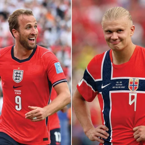 Harry Kane og Erling Haaland - tveir teir bestu 9' ararnir í heiminum í løtuni - bresta saman í kvøld. Haaland hevur higaritl skorað í øllum sínum HM-dystum, og Harry Kane hevur longu bjargaði Onglandi tvær ferðir (Mynd: Odd Andersen Angela Weiss/AFP/Ritzau Scanpix)