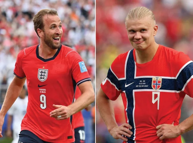 Harry Kane og Erling Haaland - tveir teir bestu 9' ararnir í heiminum í løtuni - bresta saman í kvøld. Haaland hevur higaritl skorað í øllum sínum HM-dystum, og Harry Kane hevur longu bjargaði Onglandi tvær ferðir (Mynd: Odd Andersen Angela Weiss/AFP/Ritzau Scanpix)