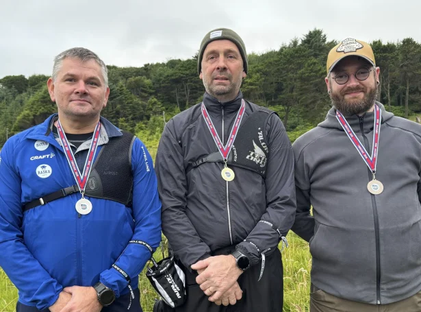 FM uttandura 2026, recurve menn: Bárður Magnusson (Vágaskot), silvur, Hans Petur Højgaard (Ørvur), gull, og Pauli Mortensen (Tambar), bronsu (Mynd: Bogaskjótisamband Føroya)