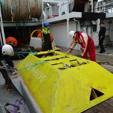 Greining av mátingunum vísir, at tað mesta av tí djúpa sjónum serliga ferðast tvørtur um Ryggin í tveimum ávísum støðum miðskeiðis á Rygginum. Hetta er nýggj vitan um tað sonevnda yvirflotið tvørtur um Íslandsryggin, sum – saman við yvirfloti gjøgnum Bankarennuna – er týðandi partur av tí termohalina rákinum (Mynd: Havstovan)