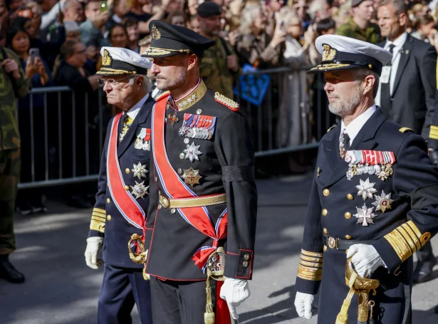 Tríggir norðurlendskir kongar. Carl Gustav av Svøríki, Haakon av Noregi og Frederik av Danmark (Mynd: Hanna Johre/NTB/Ritzau Scanpix)