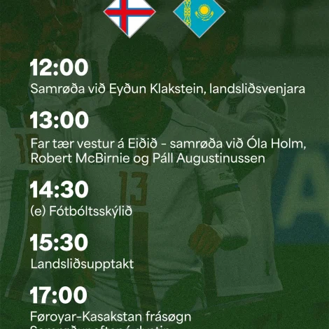 Nógv á skránni um fótbólt í dag - bæði á FM1 og Portalinum. Her skráin á FM1 frá middegi