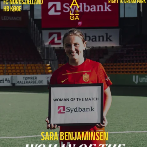 Sunnudagin seinnapartin gjørdi Sara Benjaminsen bart, tá oddaliðið HB Køge vitjaði í Farum: HB Køge var á odda tvær ferðir, men í báðum førum svaraðu FC Nordsjælland og Sara aftur (Mynd: FC Nordsjælland)